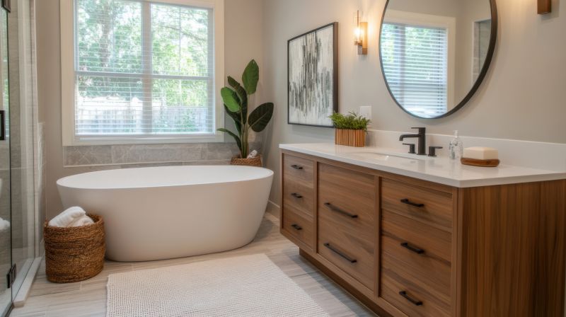 Modern bathroom renovation with freestanding tub